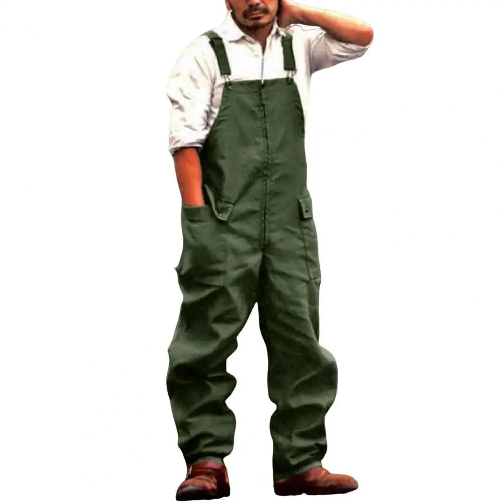 Mono vaquero para hombre, estilo retro informal, con múltiples bolsillos, peto vaquero, pantalón largo con tirantes, estilo urbano.