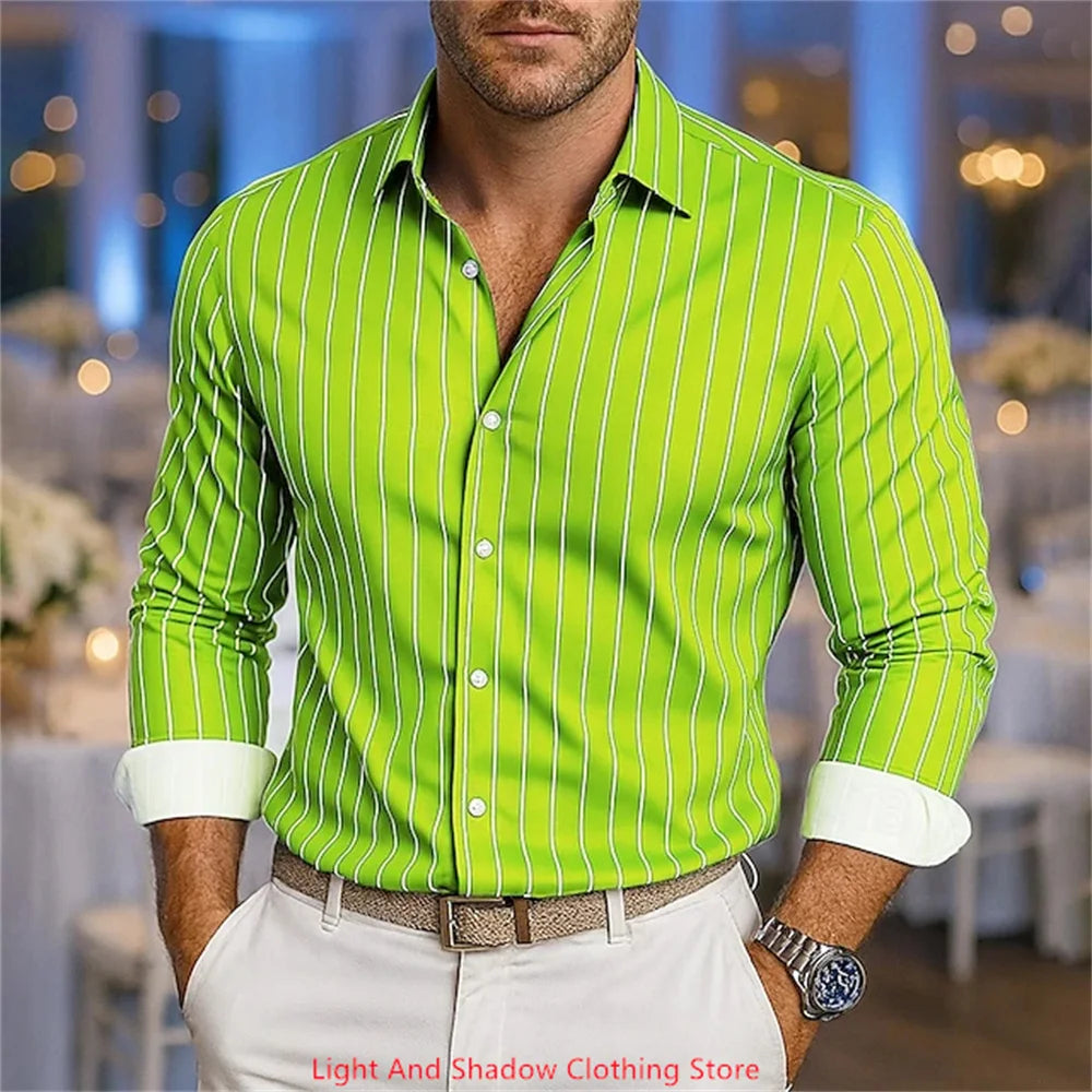 Camisa de rayas de manga larga para hombre, de alta calidad, estilo casual de negocios, ideal para primavera y verano. Disponible en 11 colores estampados.