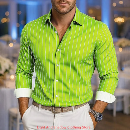 Camisa de rayas de manga larga para hombre, de alta calidad, estilo casual de negocios, ideal para primavera y verano. Disponible en 11 colores estampados.