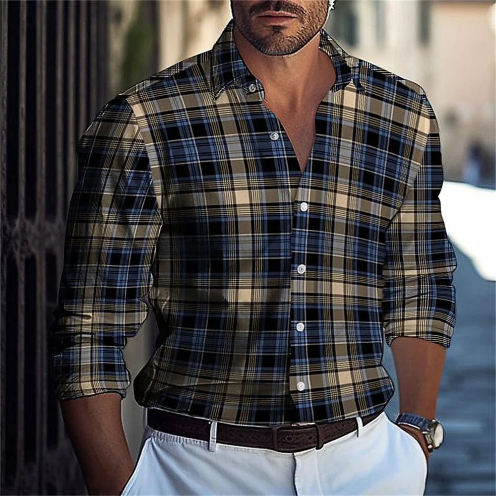 Camisa de manga larga para hombre con estampado de lunares, solapa y botones. Estilo veraniego informal, ideal para la moda hawaiana.