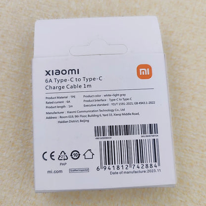 Cable USB C a tipo C original Xiaomi 6A, 120 W, 90 W, carga rápida turbo, 100 cm, para Mi 15 Ultra, 14T, 12T Pro, Redmi Note 13, 14 Pro+
