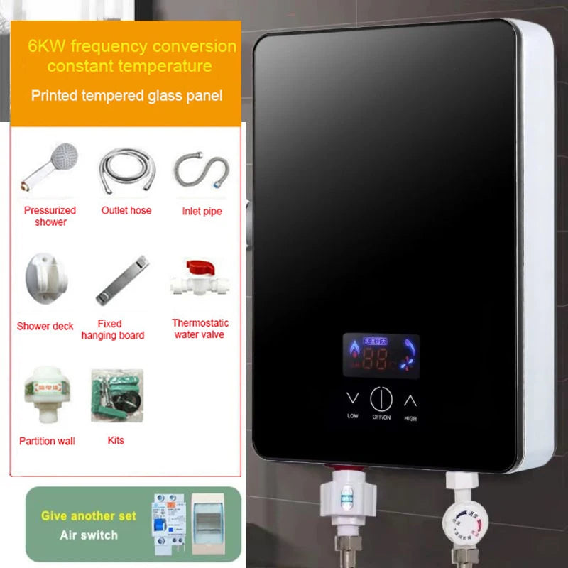 Calentador de agua eléctrico instantáneo DMWD con control remoto para baño y cocina, sin tanque, para ducha con grifo y pantalla LED de temperatura