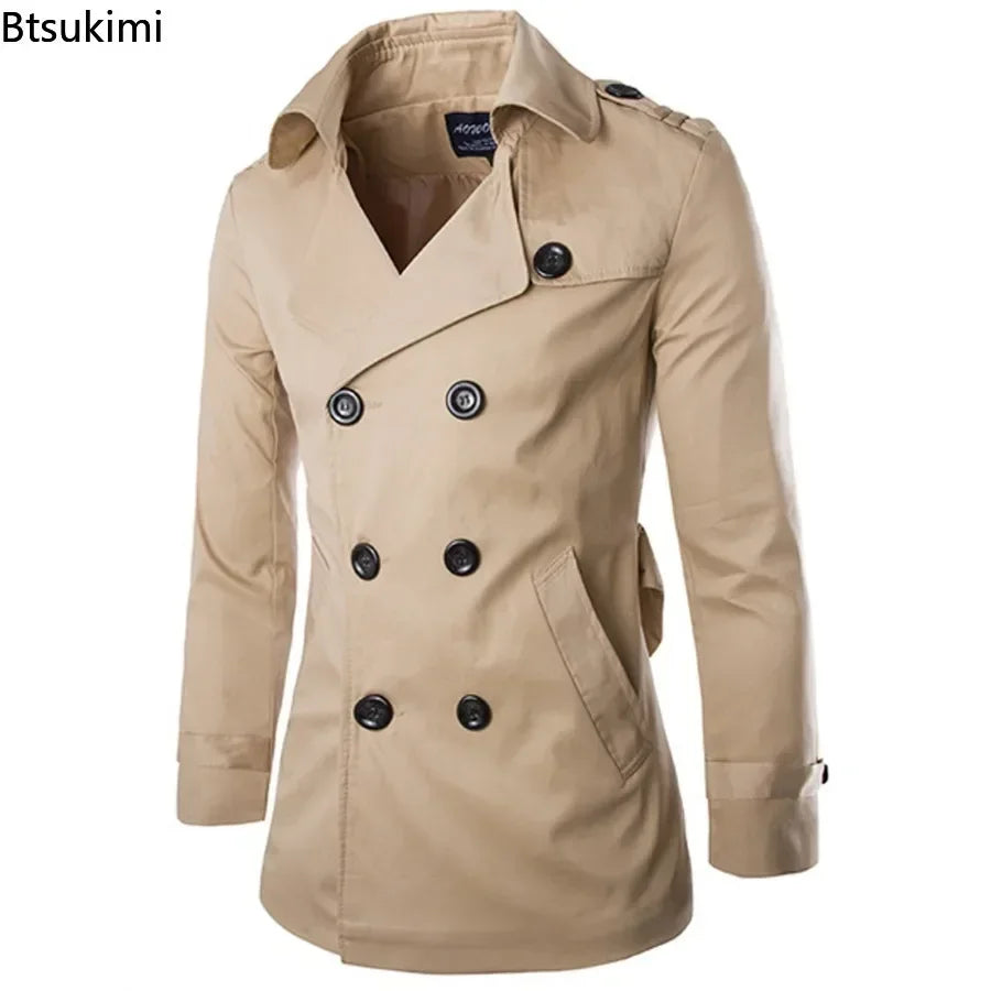 2025 England Style Men's Trench Coat Fashion Cotton Double-breasted Mid-leng Jackets Boutique Windproof Coats Business Gentleman