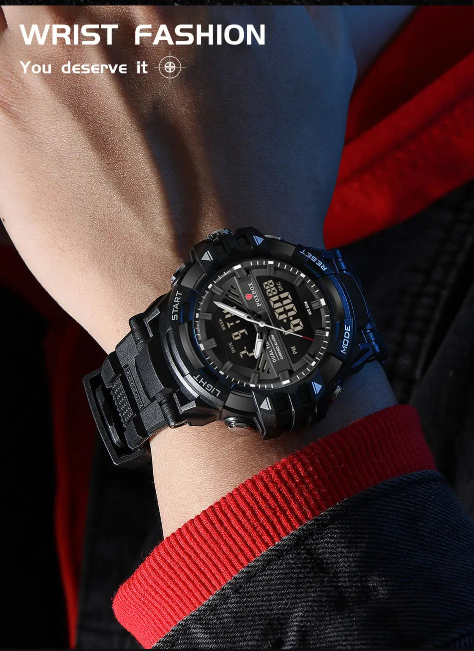LIGE FOXBOX - Reloj electrónico deportivo informal de moda para hombre, con pantalla digital LED, resistente al agua hasta 50 m, alarma y fecha, con caja