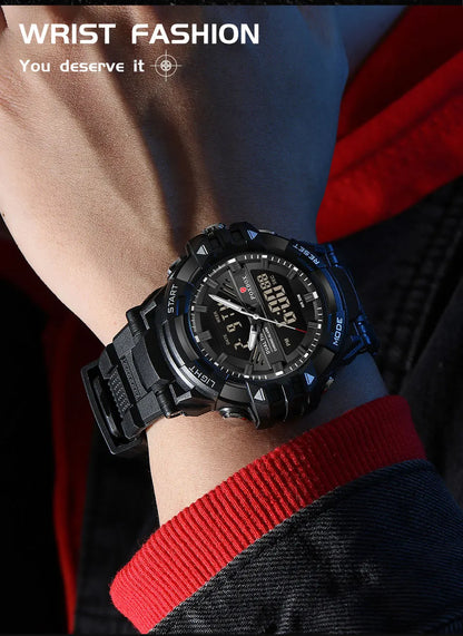 LIGE FOXBOX - Reloj electrónico deportivo informal de moda para hombre, con pantalla digital LED, resistente al agua hasta 50 m, alarma y fecha, con caja