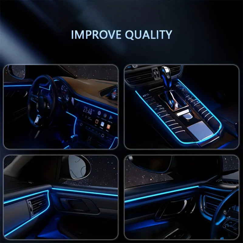 Tira de luz ambiental LED 5 en 1 para interior de coche, 6 m, fibra óptica, Nelon, kit de iluminación, control remoto por aplicación, lámpara decorativa para coche