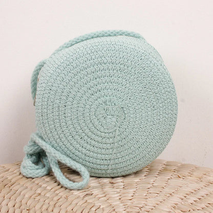 Bolso redondo de paja para mujer, tejido a mano, tipo bandolera, para playa, bonito bolso de mano pequeño de ratán tejido a mano, de color caramelo