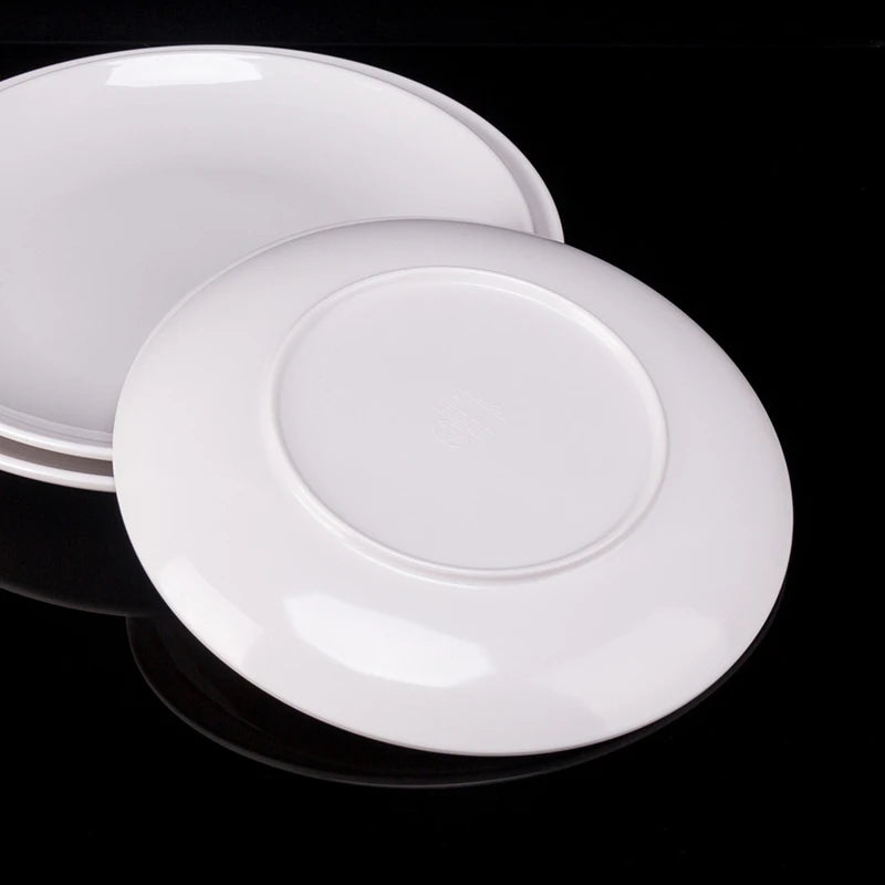 Plato redondo de melamina blanca de 8-14 pulgadas para cena, bandejas para carne estilo occidental, vajilla de hueso para postre, platos de plástico de imitación de porcelana.