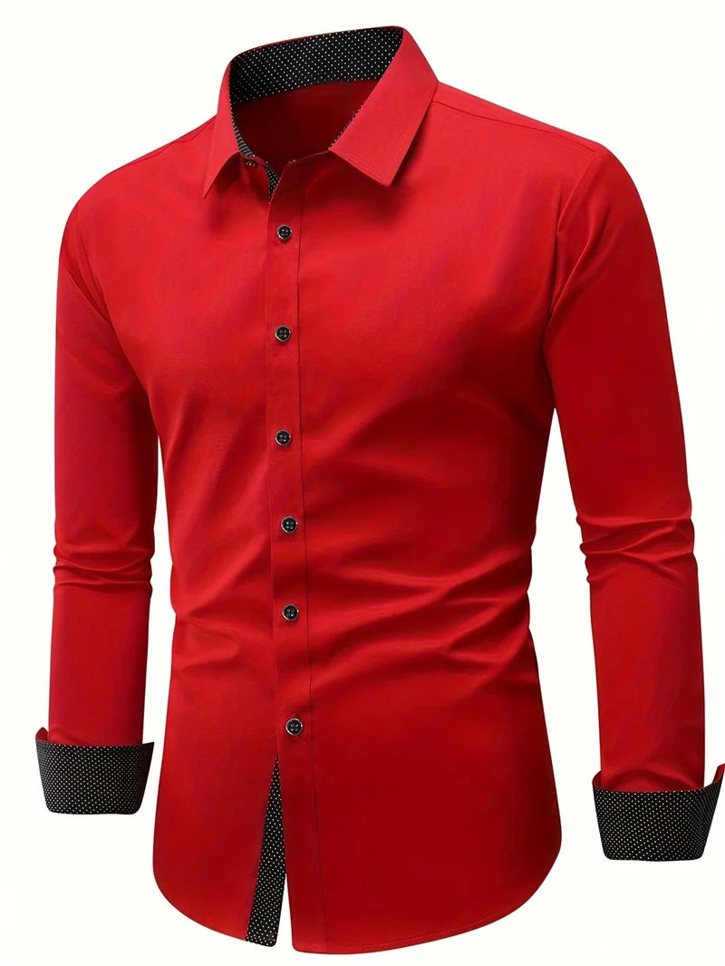 Camisa de manga larga informal y moderna para hombre, transpirable, con degradado y cuello.