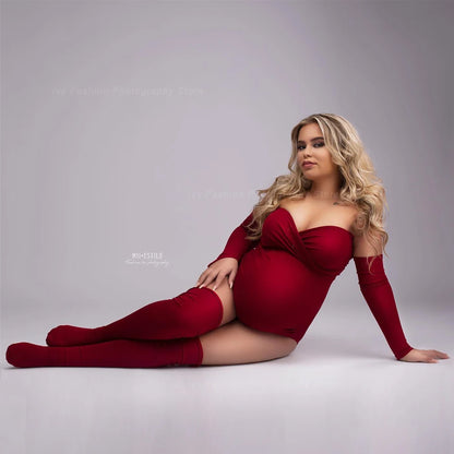 Accesorios de fotografía de maternidad, ropa para embarazadas, mono sexy sin tirantes, tela elástica, talla grande