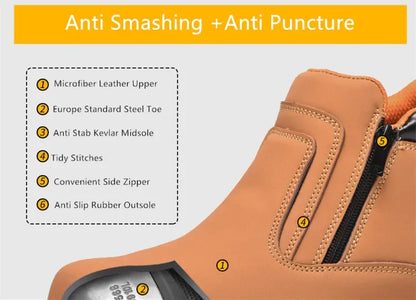 Zapatos de trabajo para hombre 2025, zapatos de seguridad impermeables, botas de cuero anti chispas, zapatos de soldador anti perforaciones y antideslizantes.