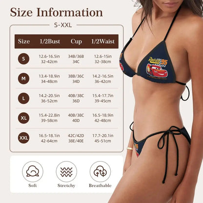 Conjunto de bikini personalizado de Rayo McQueen, traje de baño de dos piezas, bikinis de coches para mujer, conjuntos de bikini triangulares sexys para mujer, traje de baño