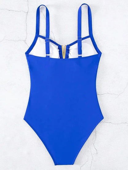 Trajes de baño plisados ​​con cuello en V 2025 para mujer, traje de baño de una pieza para mujer, traje de baño de corte alto, traje de baño ajustado para playa.