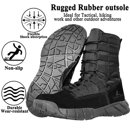 Botas tácticas de combate LAHORS de piel de ante ligera para hombre, ideales para senderismo al aire libre, estilo militar del desierto, transpirables, hasta el tobillo, fabricadas en material sintético.