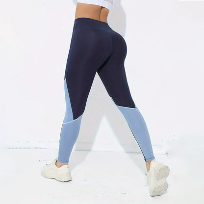 Leggings de yoga de cintura alta con bloques de color para mujer, leggings de entrenamiento con control de abdomen para mujer