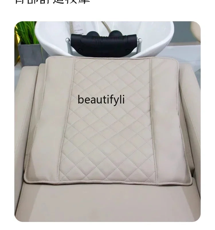 Cama de champú con masaje automático para barbería, lavabo de cerámica con descarga.