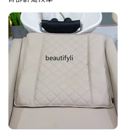 Cama de champú con masaje automático para barbería, lavabo de cerámica con descarga.