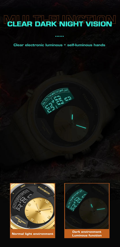 LIGE - Reloj digital de moda para hombre, deportivo, informal, resistente al agua, de cuarzo, cronógrafo de lujo, marca FOXBOX