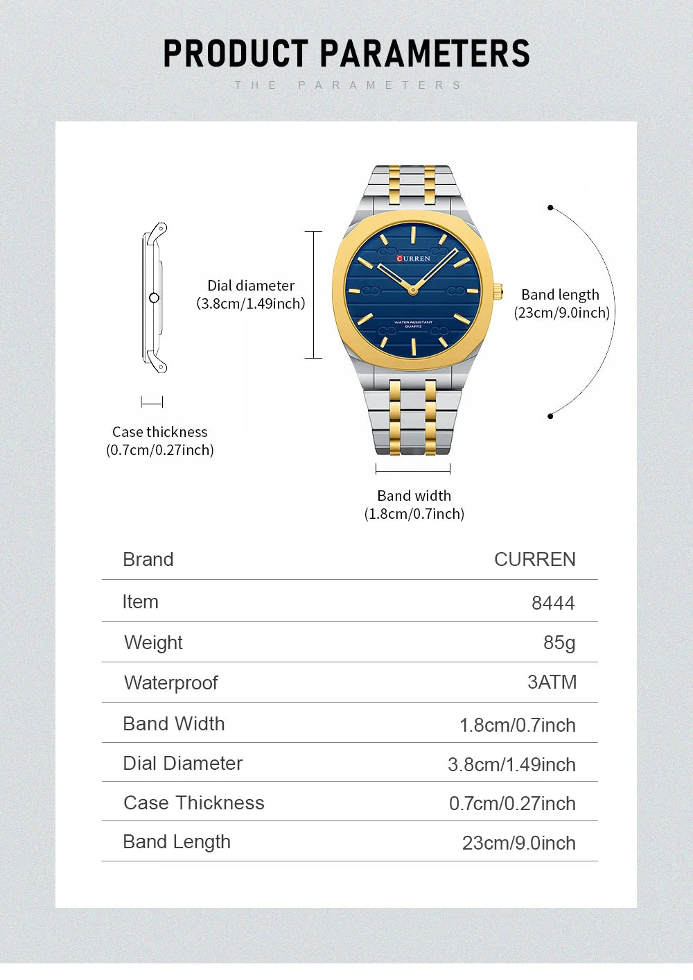 Reloj de cuarzo fino de la marca de moda CURREN, relojes de pulsera sencillos y personalizados con esfera de 38 mm resistente al agua