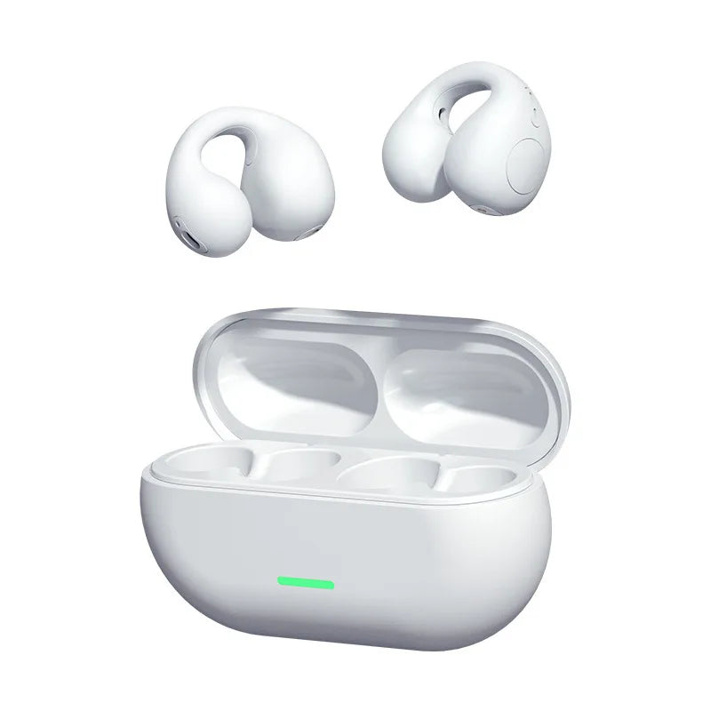 Auriculares inalámbricos TWS Bluetooth 5.3 de conducción ósea T75 con clip para la oreja, cancelación de ruido para música, llamadas HD, deportes y juegos.
