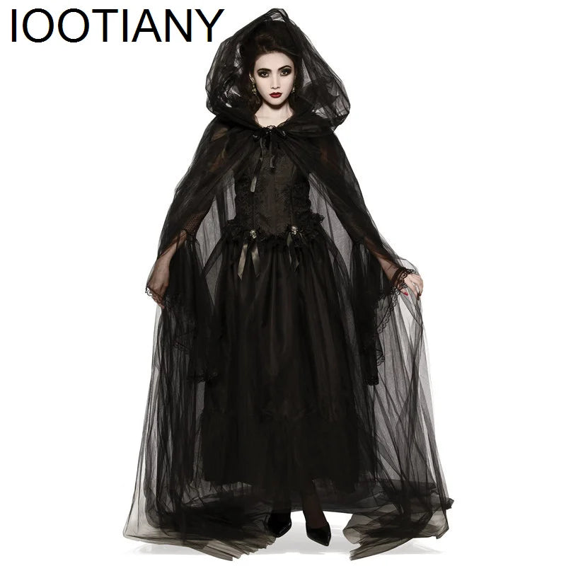 Horror Cosplay Witch Women Scary Zombie Vampire Halloween Carnival Costume Spooky Ghost Medieval Hooded Cape Day of The Dead