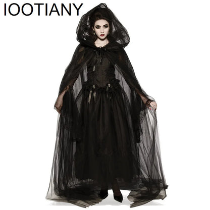 Horror Cosplay Witch Women Scary Zombie Vampire Halloween Carnival Costume Spooky Ghost Medieval Hooded Cape Day of The Dead