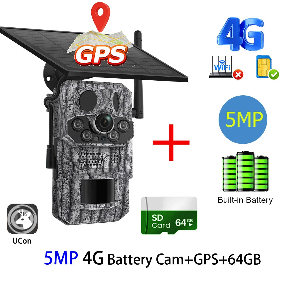 Cámara INQMEGA4G 2K 5MP con sensor de movimiento PIR, temporizador de disparo, visión nocturna, IP66, ideal para caza, senderismo, fauna silvestre, con batería y carga solar.