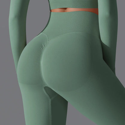 Leggings deportivos de yoga para mujer, sin costuras, cintura alta, elásticos, color sólido, para gimnasio, correr, secado rápido, realce y efecto moldeador.
