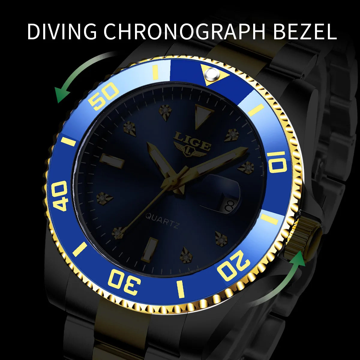 Relojes de moda LIGE para hombre, de lujo, luminosos, con calendario, para negocios, resistentes al agua, cronógrafo, de acero inoxidable, de cuarzo.