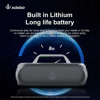 Barra de sonido XDOBO de 150 W, subwoofer TWS, altavoz estéreo inalámbrico de karaoke para TV al aire libre con 2 micrófonos y bolsa de viaje para guardarlo.