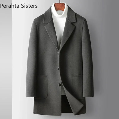 Brand Top Quality Double-Sided Woolen Men's Coat Autumn Winter Business Casual 71.8% Wool Male Medium Long Hommnre Coat
