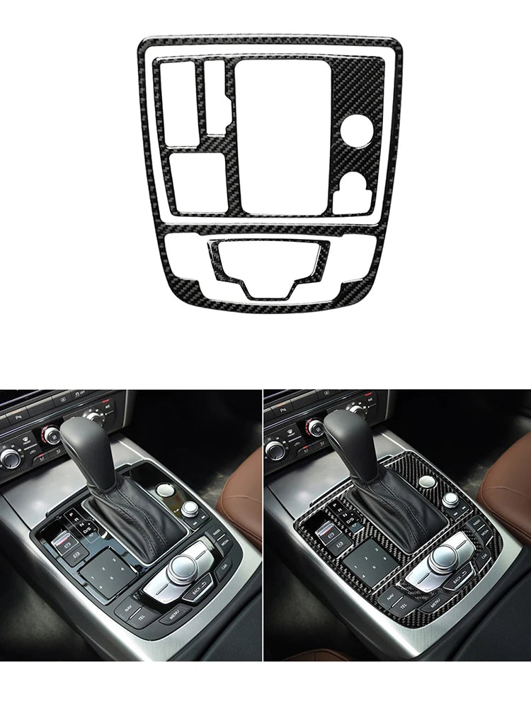 Accesorios decorativos para el interior del coche Audi A6 A7 2012 2013 2014 2015 2016 2017 2018, pegatinas negras de fibra de carbono, embellecedor de cubierta.