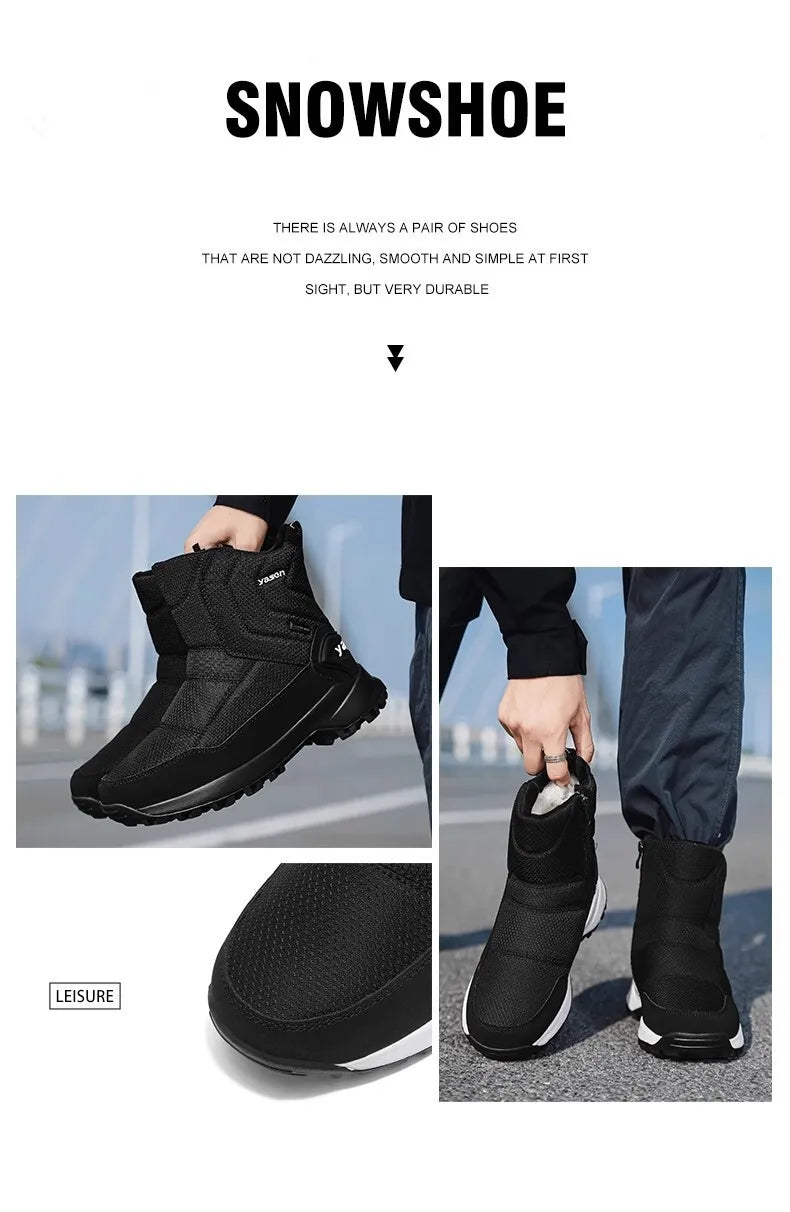 Botas de invierno para hombre 2025, botas de nieve para exteriores, cálidas, de felpa, gruesas, impermeables, antideslizantes, hasta media pantorrilla, zapatos de invierno para hombre