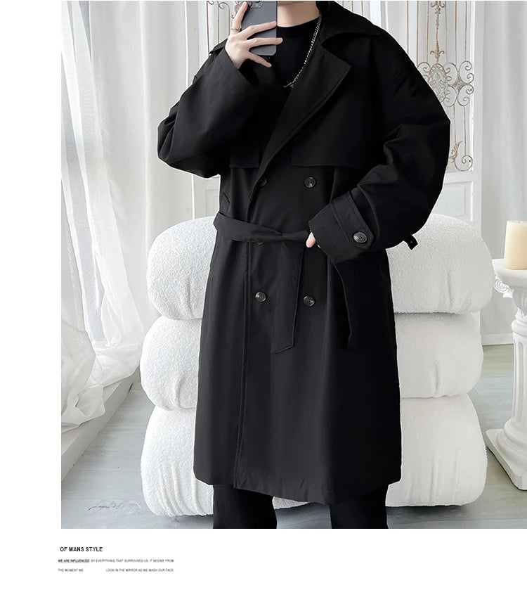 Gabardina de hombre, corte ajustado, cruzada, con cinturón, cortavientos, solapa, chaqueta larga, informal, impermeable, tallas M-5XL