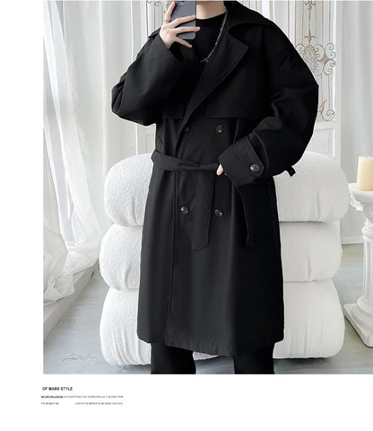 Gabardina de hombre, corte ajustado, cruzada, con cinturón, cortavientos, solapa, chaqueta larga, informal, impermeable, tallas M-5XL