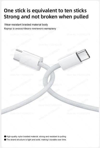 Cable USB C de carga rápida oficial PD de 60 W para iPhone 16, 15, 14, 13, 17 Pro Max, cable de datos tipo C tejido, accesorios de cargador, 1-10 unidades