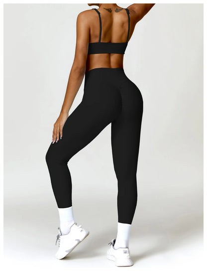 Conjunto de chándal de yoga para mujer, 2 piezas, ropa deportiva para entrenamiento, ropa deportiva, leggings de gimnasio, sujetador de fitness, top corto, trajes deportivos de manga larga
