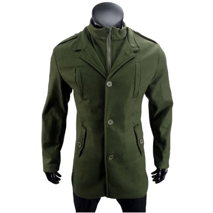 Nueva moda masculina: elegante cortavientos de otoño/invierno, abrigo de lana con doble cuello, chaquetas de lana para hombre de mediana edad, estilo ejecutivo.