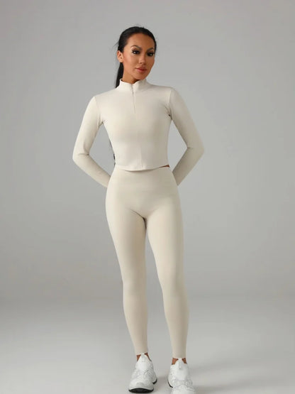 Conjunto deportivo de color liso para mujer: camiseta de manga larga y pantalón de yoga, chándal transpirable de secado rápido.