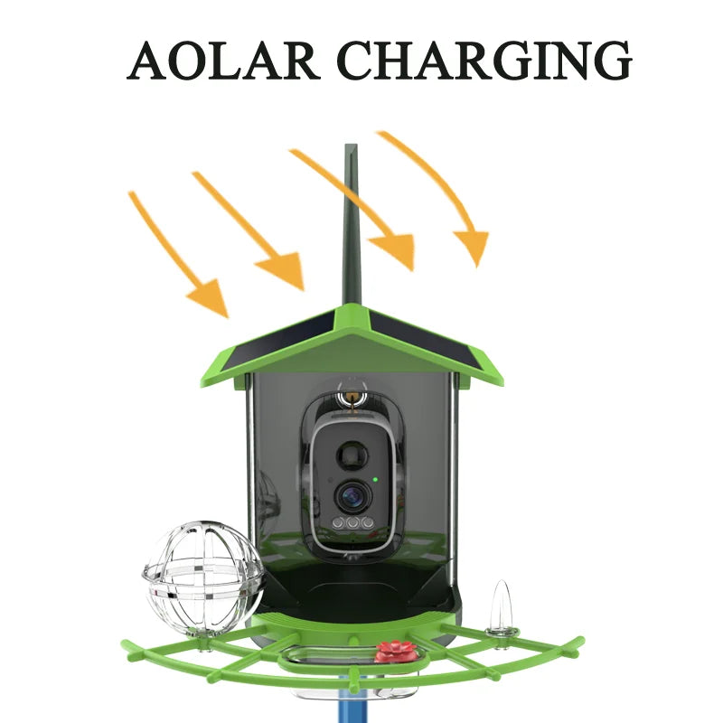 Cámara para comedero de pájaros 4MP 2K HD, captura de vídeo de aves, WiFi, alimentación solar, batería con panel solar, alertas instantáneas, observación de aves