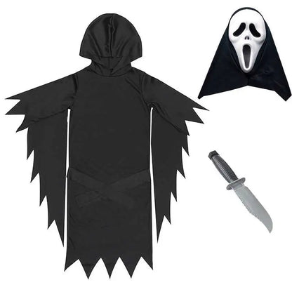 Kids Adult Horror Scary Costume Boys Girls Death Ghostface Dress Halloween Costume Children Ghost Robe Mask Costume