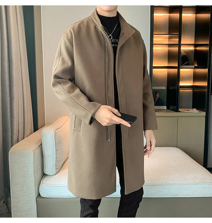 2025 Autumn Winter Men Long Coat Windbreaker Casual Loose  Solid Color Trench Men Fashion Korean Style Mens Jackets Outerwear