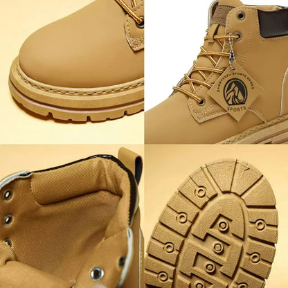 Botas altas de cuero para hombre, botines de moda para exteriores, con cordones, cómodas, planas y antideslizantes