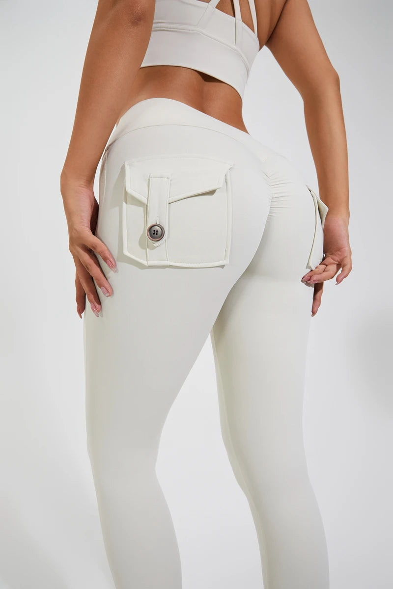 Pantalones de yoga DIAS FIT JOY de nailon, con bolsillo en los glúteos, ajustados, para mujer, deportivos, de fitness, realzan la cadera, transpirables, sin línea en T.