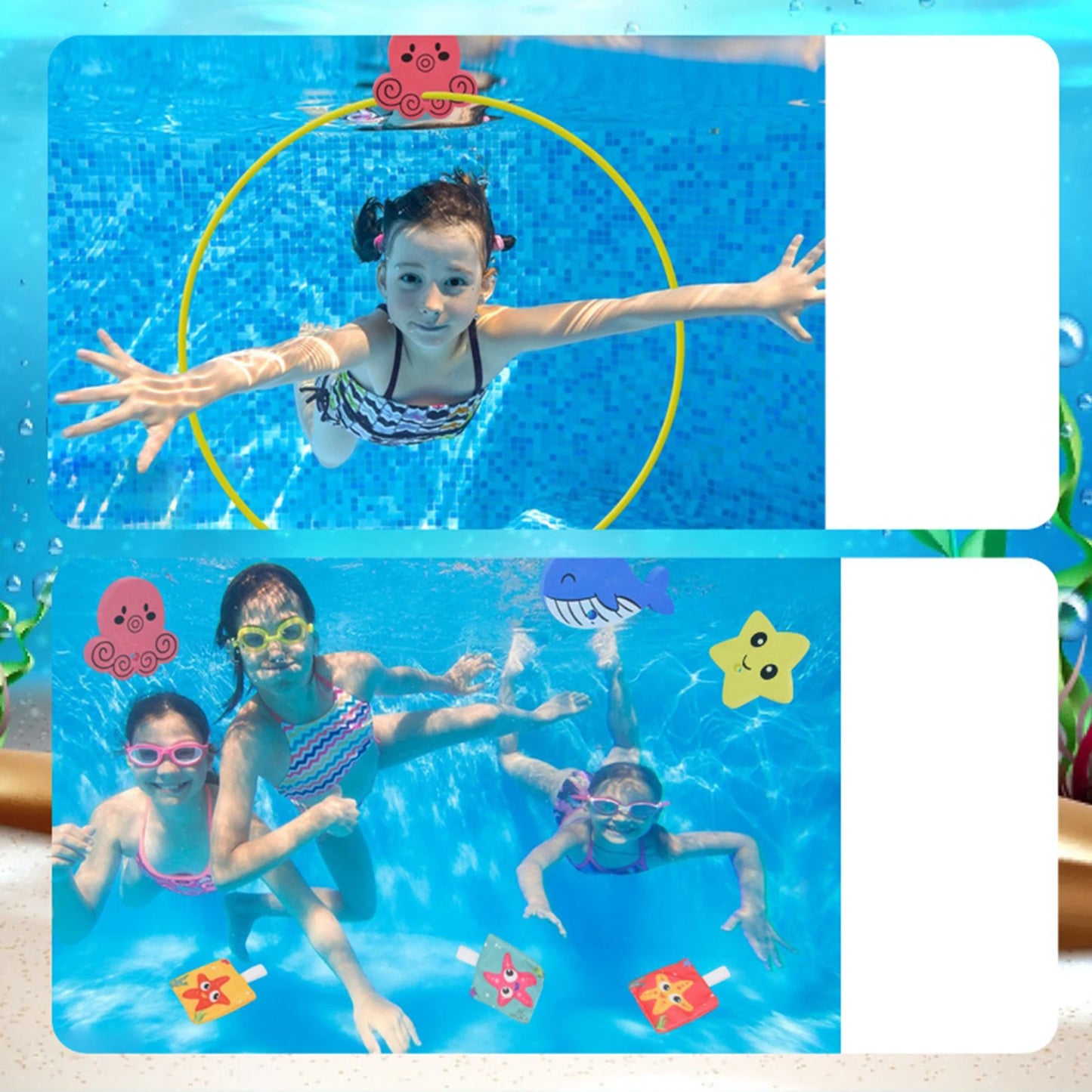 Aros de natación Deportes acuáticos Anillos de piscina con peso subacuático Natación a través de anillos Natación a través de anillos Anillos de buceo para niños y niñas