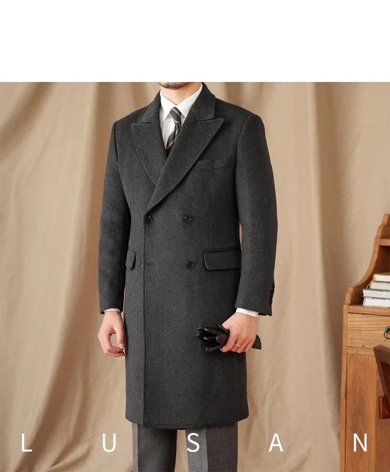 Abrigo Chester de lana 50% para hombre - 800 g. Chaqueta de campo retro cruzada de otoño/invierno.