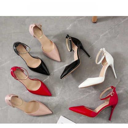 Super Big Size 45 High Stiletto Heel Women Sandals Crystals Buckle Strap Pointed Toe Fashion 10cm/3.94inch Thin Heel Pimp