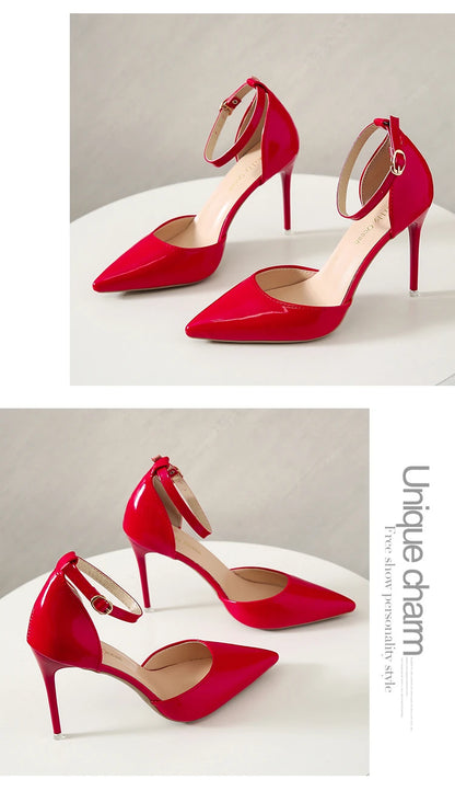 Super Big Size 45 High Stiletto Heel Women Sandals Crystals Buckle Strap Pointed Toe Fashion 10cm/3.94inch Thin Heel Pimp