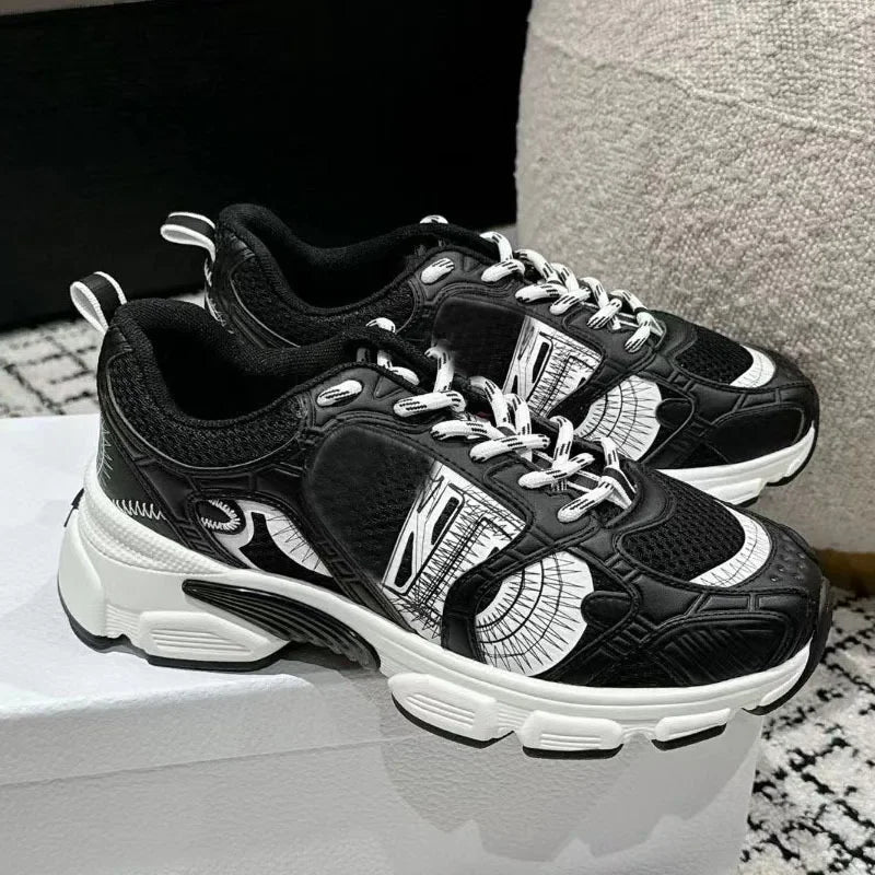 D Home Malla Deportes Pareja Papá Zapatos Heatba Zapatos para correr Bloque de color Suela gruesa Zapatos de mujer Zapatos de hombre con cordones
