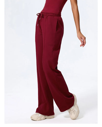 Pantalones largos de yoga para mujer, cálidos para invierno y otoño, para gimnasio, entrenamiento, estilo holgado, deportivos, de cintura alta, con cordón ajustable.